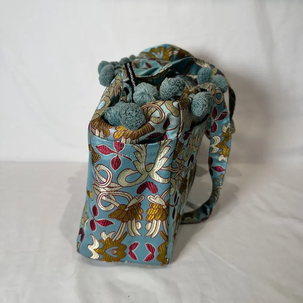Vintage Petunia Pickle Bottom Purse Toddler Tote Diaper Bag Dressy Pom Poms